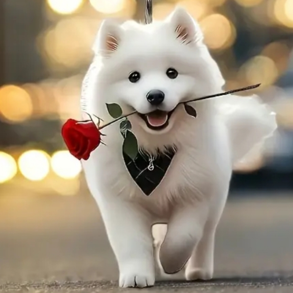 NEW! 2D Acrylic Samoyed with Rose🌹 Keychain/Bag 👜🎒 Charm ~ 🐕🐾